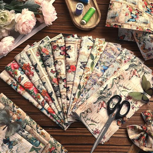hunnmingre 20 pcs 103939x103939 vintage butterfly quilting fabric square retro butterfly floral quiltted fabric bundle multicolor precuts printed patchwork supplies for holiday diy sewing craft