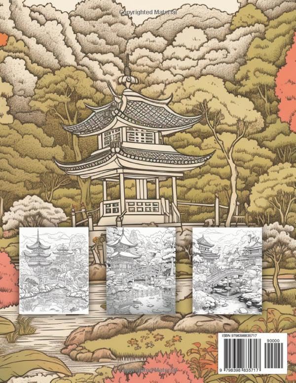 Japanese Gardens Coloring Book: 50 Amazing Grayscale Illustrations for Relaxation and Stress Relief | Zen Gardens Coloring Pages for Teens and Adults - Image 2