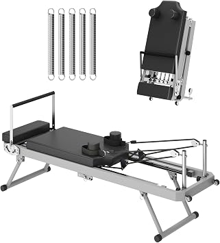 Pilates Equipment at Home, Gym Pilates Bed Workout Equipment for Studio,Foldable Pilates Chair Set, Reinforced Springs and Cords,Up to 400 lbs Weight Capacity, Pink,&Black& Beige