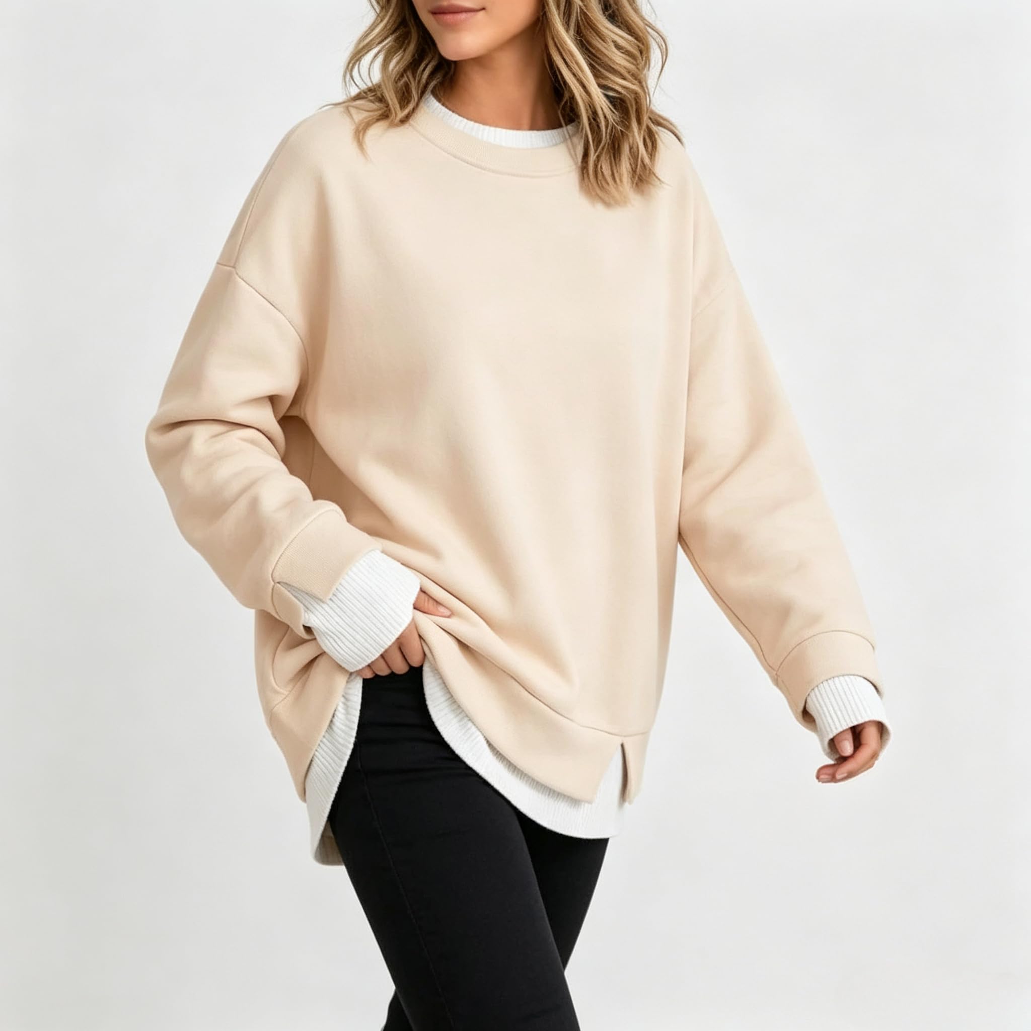 Felpe girocollo da donna a maniche lunghe, vestibilità ampia, pullover top