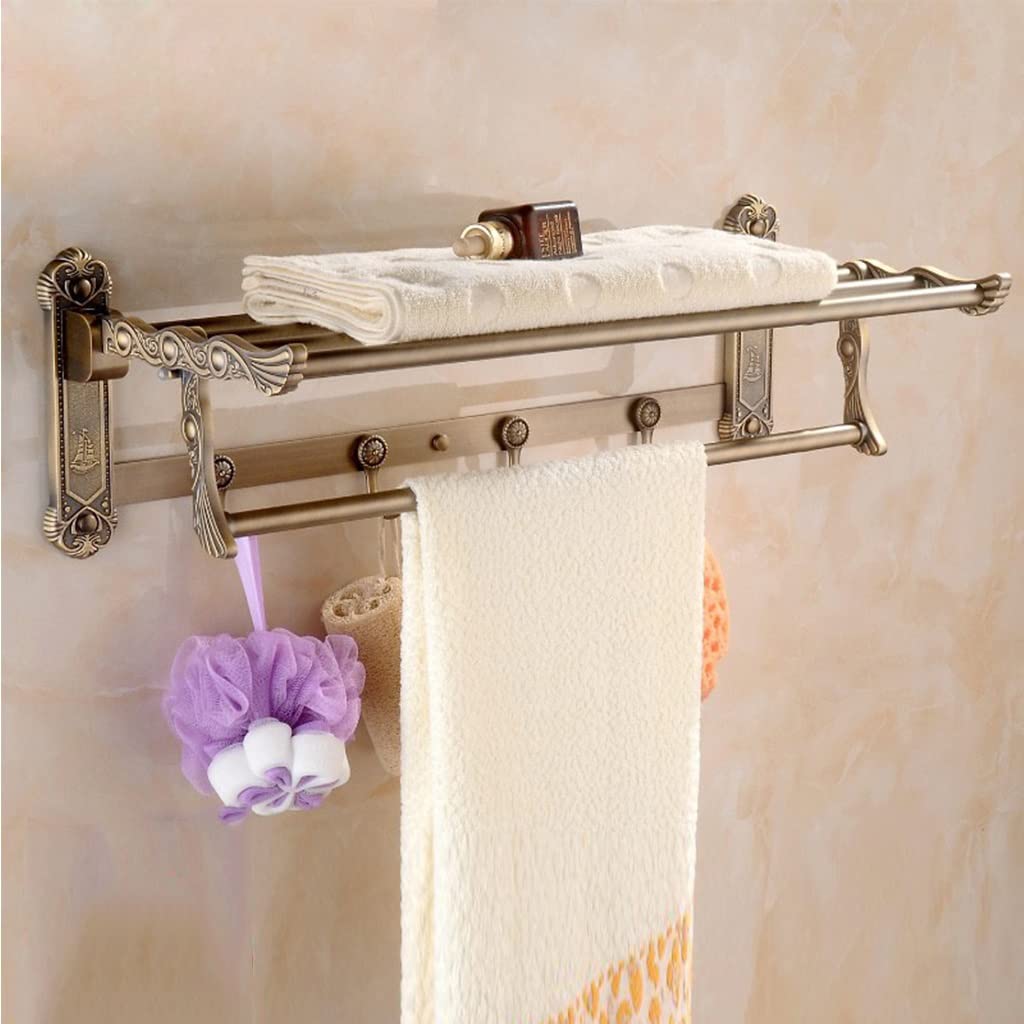 asdchZen Universal Towel Rack, Bathroom Towel Rack Wall Mounted Towel Rack, Bronze Bath Towel Rack, Bathroom Movable Towel Rack With Towel Bar And Hooks, Stainless Steel Bathroom,Color-Bronze Bronze