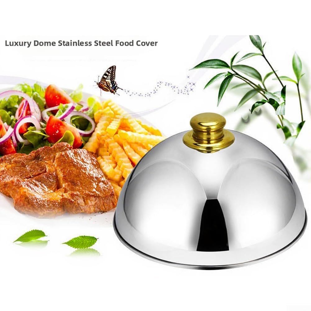 Campana per Alimenti in Acciaio 32cm Coprivivande Anti per polvere con Maniglia Antiscivolo per Cucina Ristorante Picnic Barbecue(Gold)
