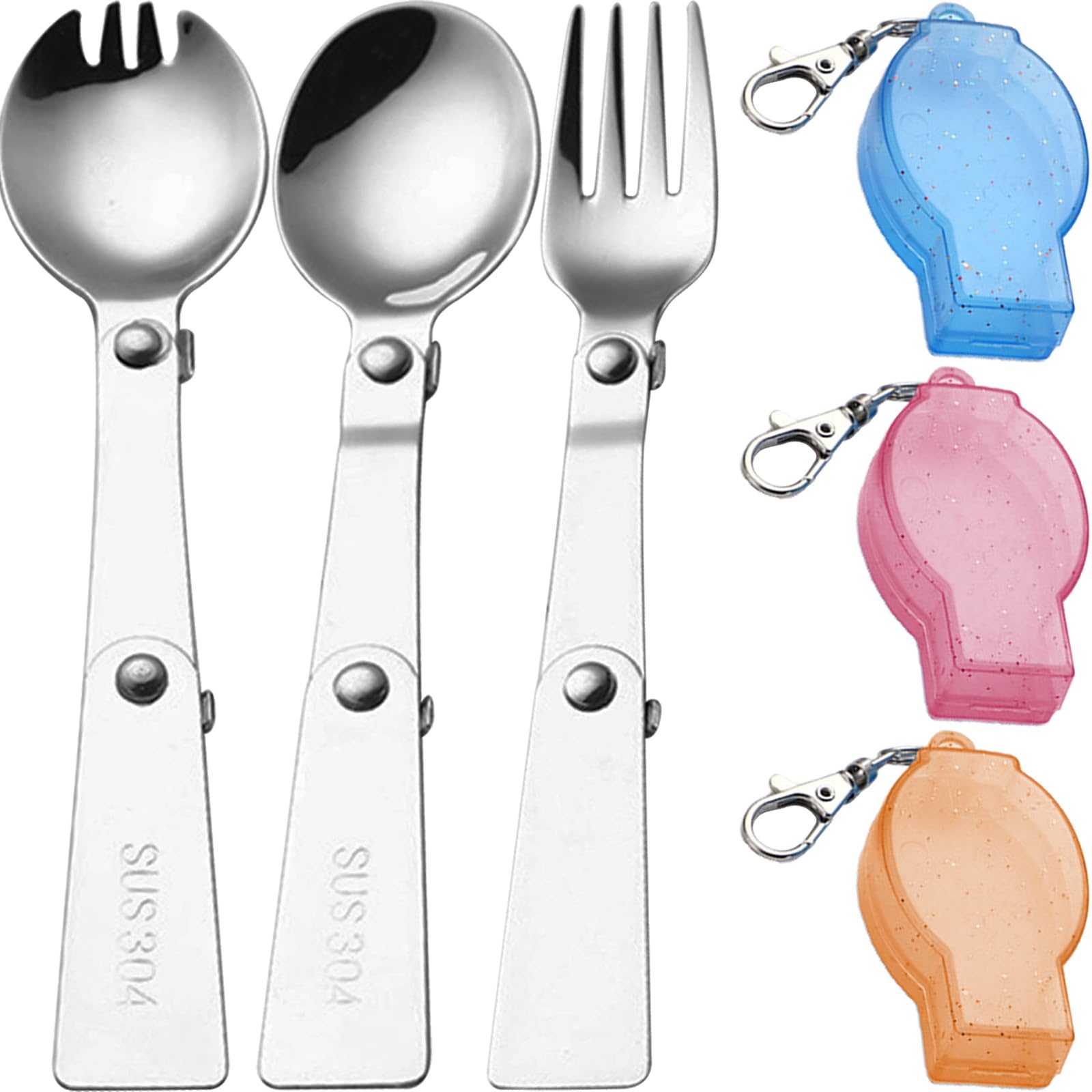 3Pcs Replacement Spoon & Fork for Thermos, Cutlery Set Ultra-Lightweight Foldable Fork & Spoon Stainless Steel Tableware 3 in 1 Portable Cutlery Set for Outdoor Camping & Hiking