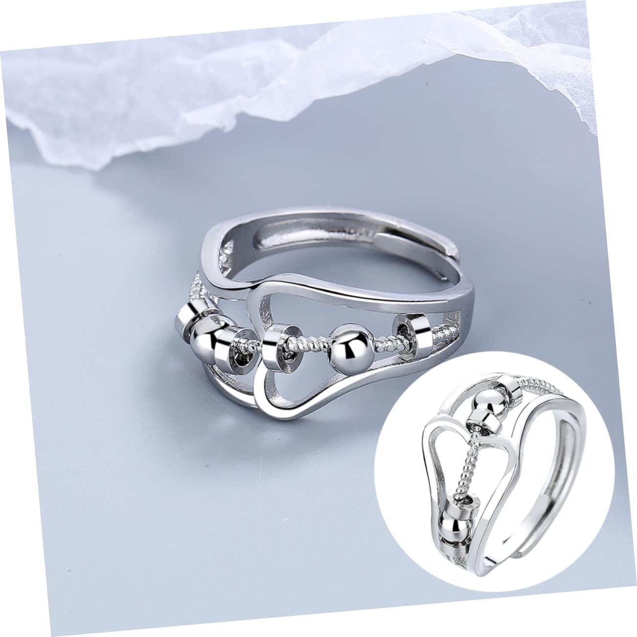 Adjustable Fidget Ring Smooth Beads Lady Ring for Relief Fashion Ring Beads