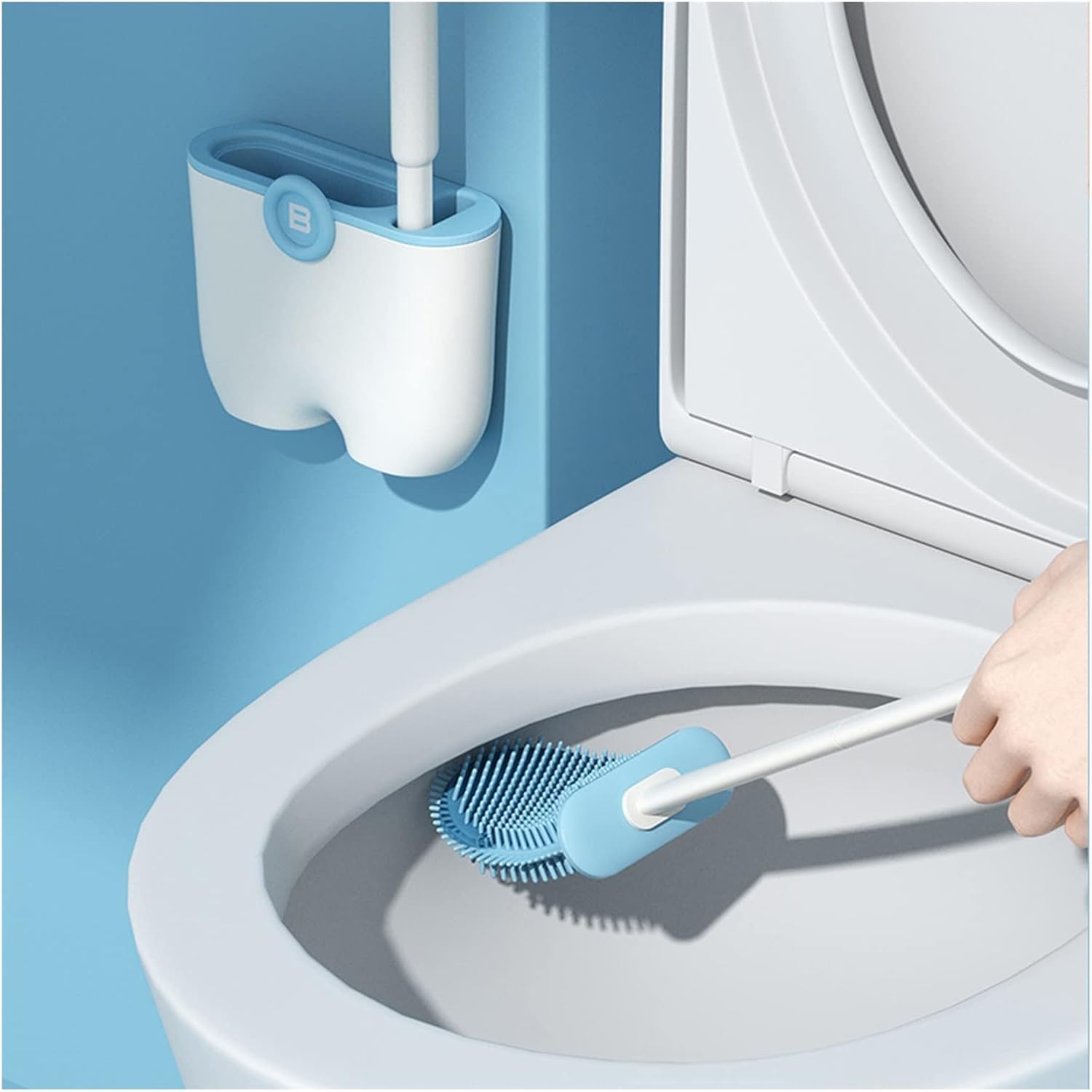 Toilet Brush Silicone Toilet Brush Household Non-Dead Corner Toilet Squat Brush Wall-Mounted Toilet Brush Cleaning Set Bathroom Brush and Holder (Color : Brass)