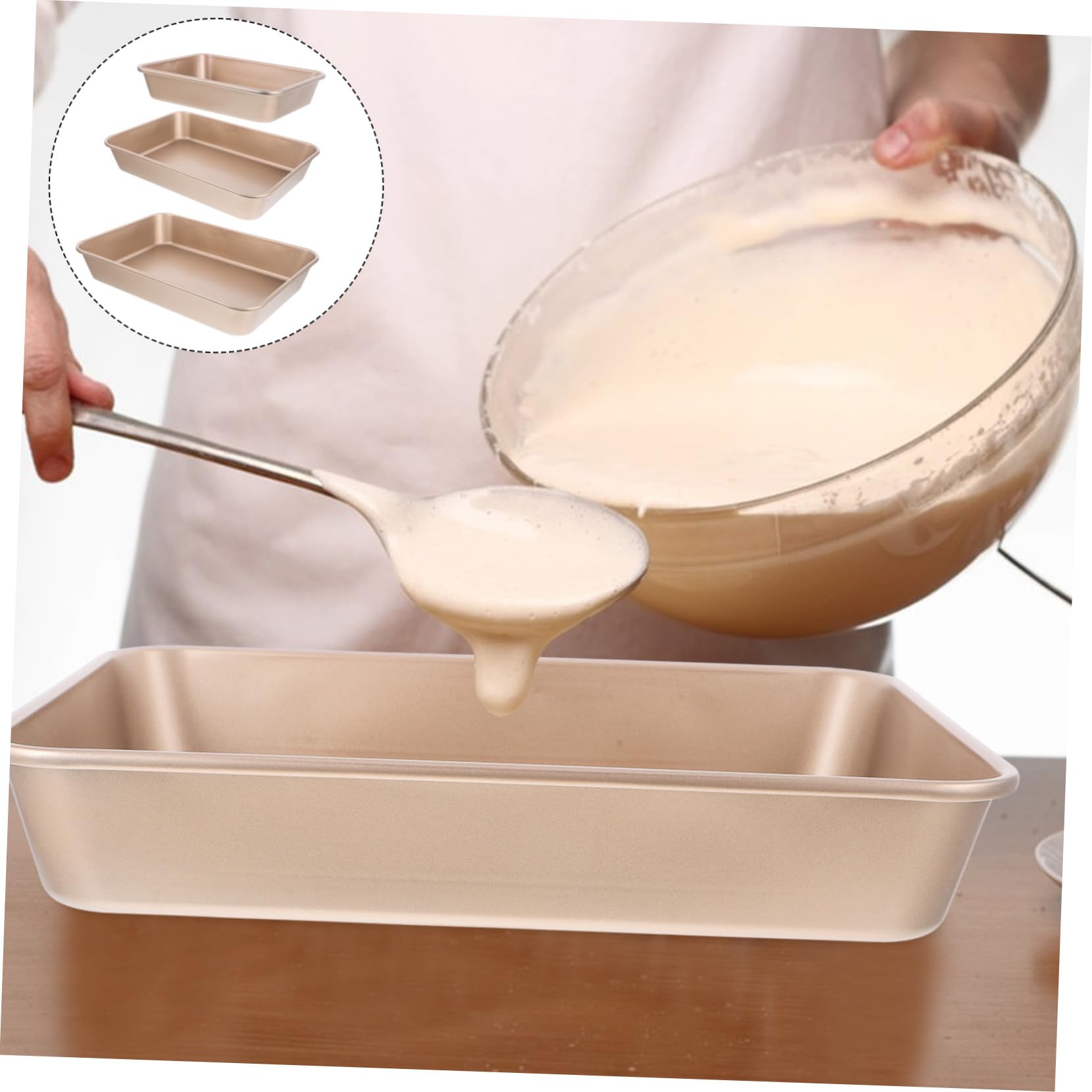 Cabilock 3 Pièces Lot de Plaques Four Profondes Acier avec Revêtement Antiadhésif Moules Pâtisserie Rectangulaires Dorés pour Lasagnes Brownies et Gâteaux Cuisson Uniforme et Nettoyage