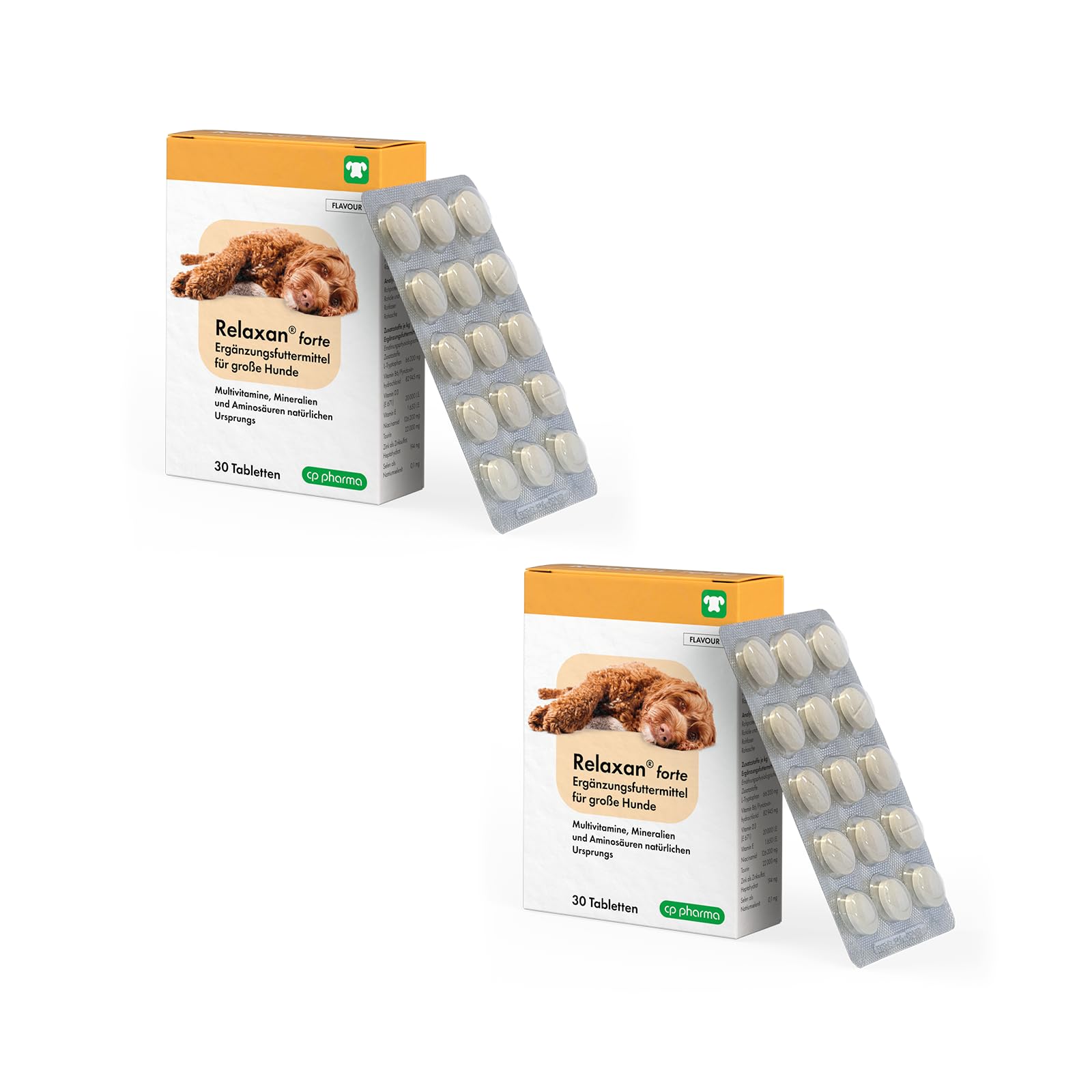 cp pharma Relaxan forte | Doppelpack | 2 x 30 Tabletten | Ergänzungsfuttermittel für große Hunde | Mit Multivitaminen