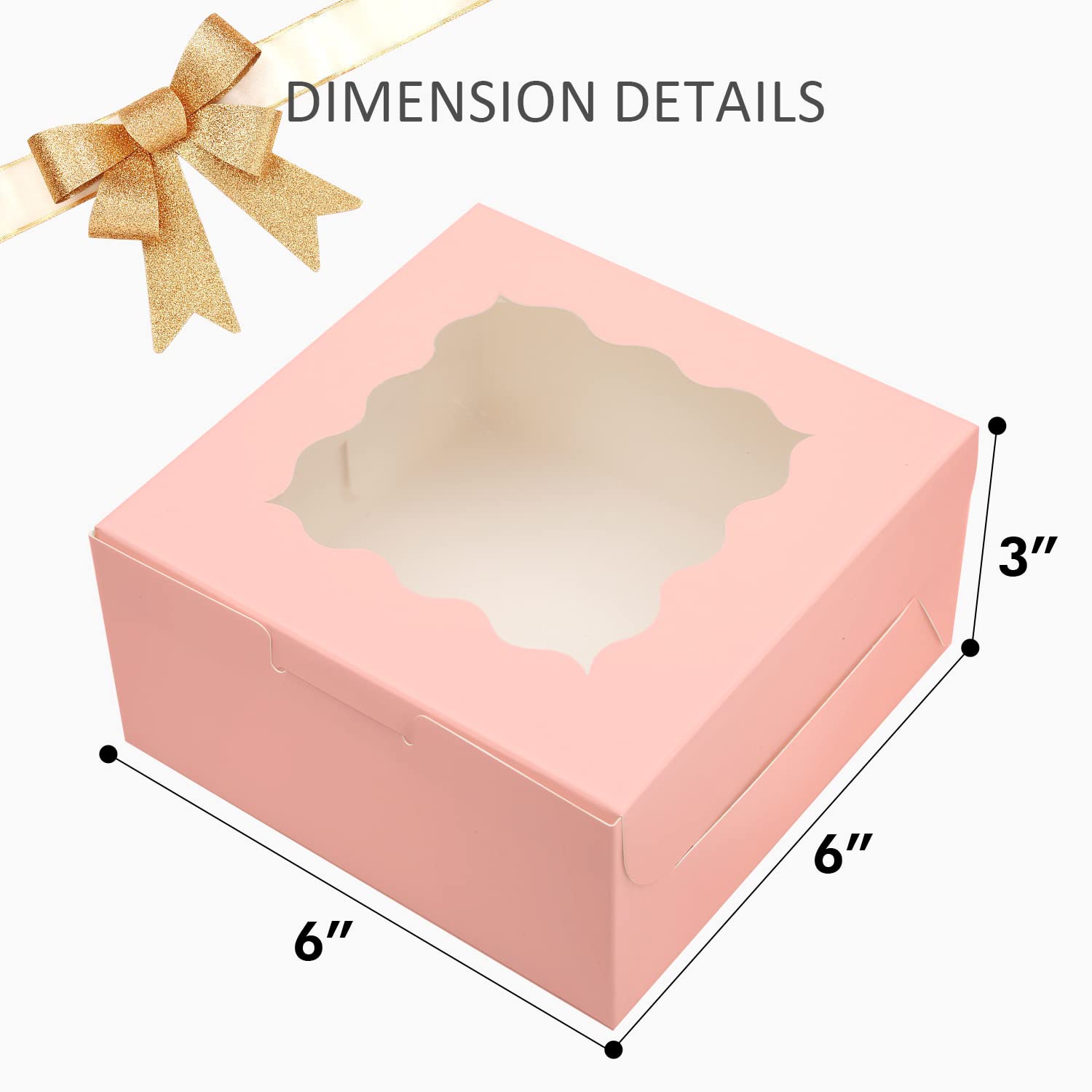 Lot De 100 Boîtes De Boulangerie Roses 15,2x15,2x7,6 Cm - Carton Robuste 400g/m², Pour Pâtisseries Et Cadeaux