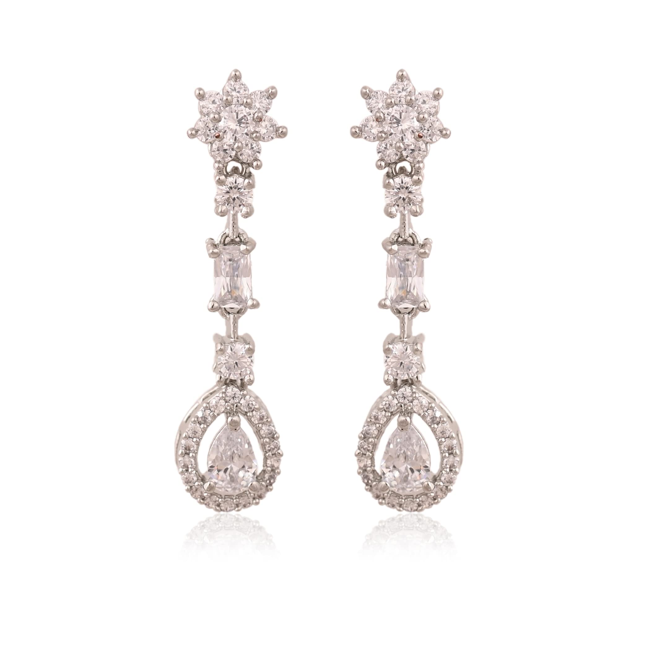 RATNAVALI JEWELS Set di gioielli in argento con collana e orecchini con zirconia cubica, per donne, spose e matrimoni, ottone, zirconia cubica, Ottone, Zirconia cubica
