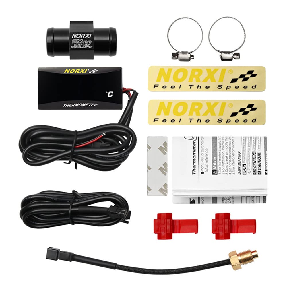Termometro Digitale per Moto, Temperaturimetro universale dell'acqua per motociclette con sensori, termometro impermeabile per motociclette con allarme ad alta temperatura (22mm, Blu)