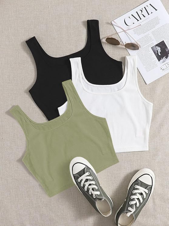 Image of KERI PERRY Tops for Women Crop Top for Women's Tank Activewear Tee Sports Western Casual Cotton Camisole Pack of 3 Combo