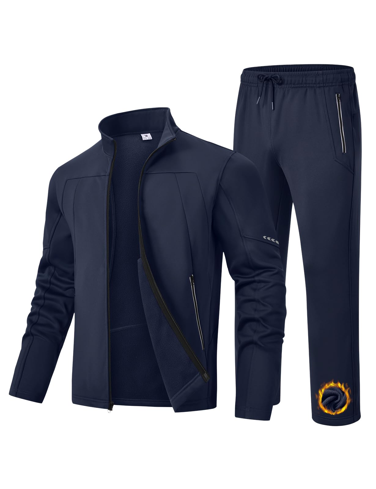TBMPOY Mens Track Jogging Suits 2 Piece Set Fleece Lined Warm Winter Outfit | 4 Pockets Full Zip Track Jacket, 2 Pockets Sweat Pant, Cold Sports Sweatsuits, Outdoor, Casual, Athletic, Running, Workout