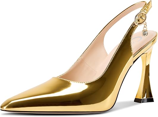 Castamere Women Stiletto High Heel Pointed Toe Pumps Slingback Buckle Wedding Prom Dress Patent Leather 3.9 Inches Heels