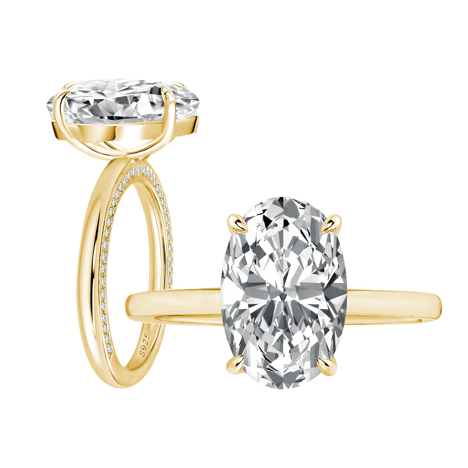 Effinny 3.5ct Solitaire Pear Shaped Engagement Ring For Women,Noble Crushed Ice Thickened 14K Gold Plated Sterling Silver Elegant Beautiful Bridal