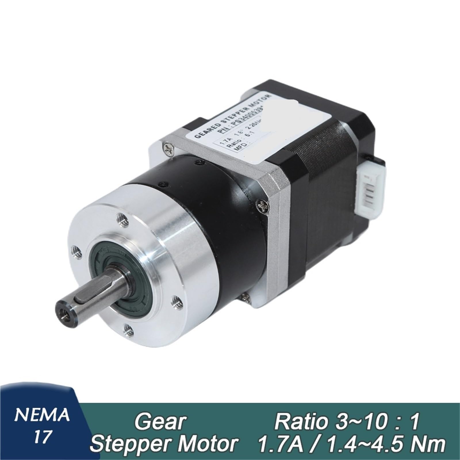 Motor paso a paso Bipolar Motor paso a paso Nema 17 Motor paso a paso longitud cuerpo 40 mm 1.7A 0.45Nm Relación caja cambios planetaria 5:1 Eje chavetero PS34005791