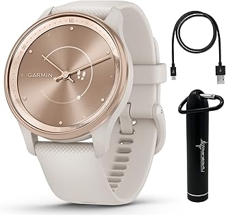 Wearable4U Garmin vivomove Trend 40 mm Smartwatch, Peach Gold Stainless Steel Bezel - 2023 Unisex Stylish Analog Fitness Hybrid Watch with Smart Notifications, Touchscreen E-Bank Bundle