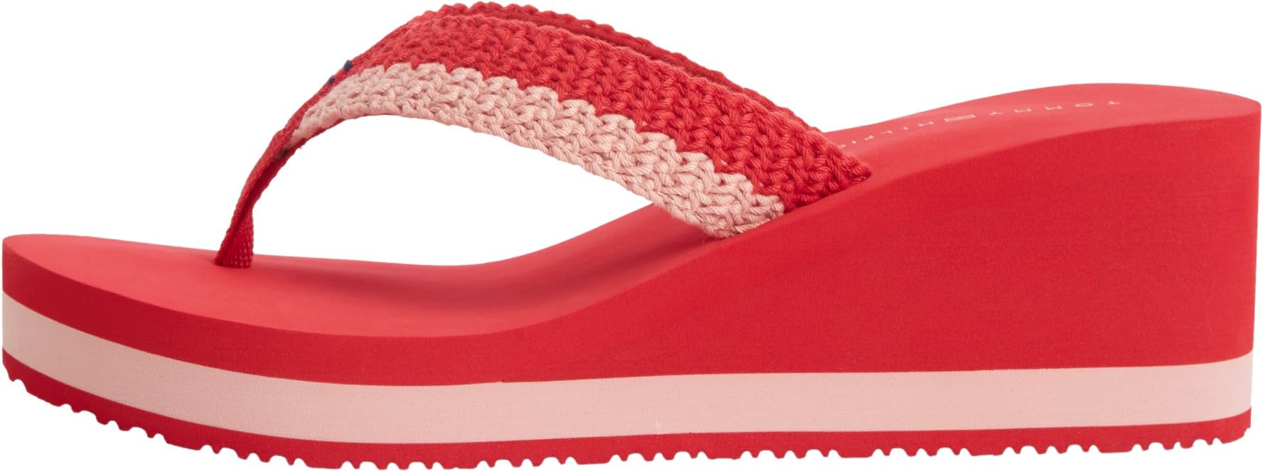 Tommy Hilfiger Women Th Wedge Crochet Summer Sandal FW0FW09420 Flip Flops, RED, 7.5