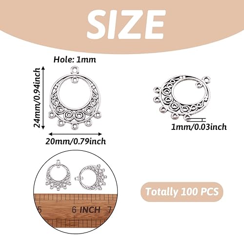Miniatura 3 de 100 piezas de candelabros huecos de plata antigua con 5 agujeros, dijes, conectores colgantes de 0.945 x 0.787 in para atrapasueños, collares,