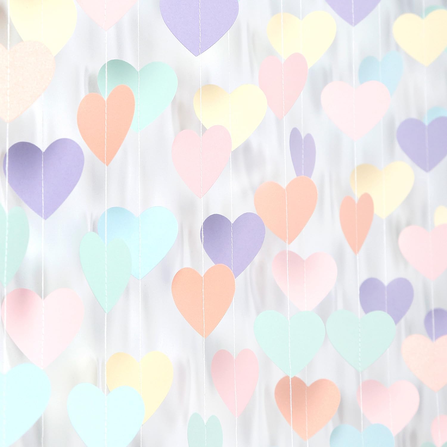 Pastel Rainbow Birthday Party-Decorations Streamers - 52FT Yellow Blue Mint Pink Purple Hanging Heart Garland Banner,Valentines Baby Bridal Shower Bachelorette Engagement Backdrop Decor Hugtmr