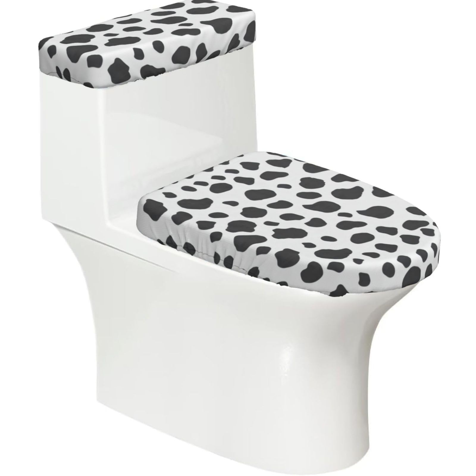 Mrowyc Black Cow Print Printed Toilet Seat Set - Set Of 2 - Universal Toilet Seat Cover - Housewarming Birthday Christmas Gift
