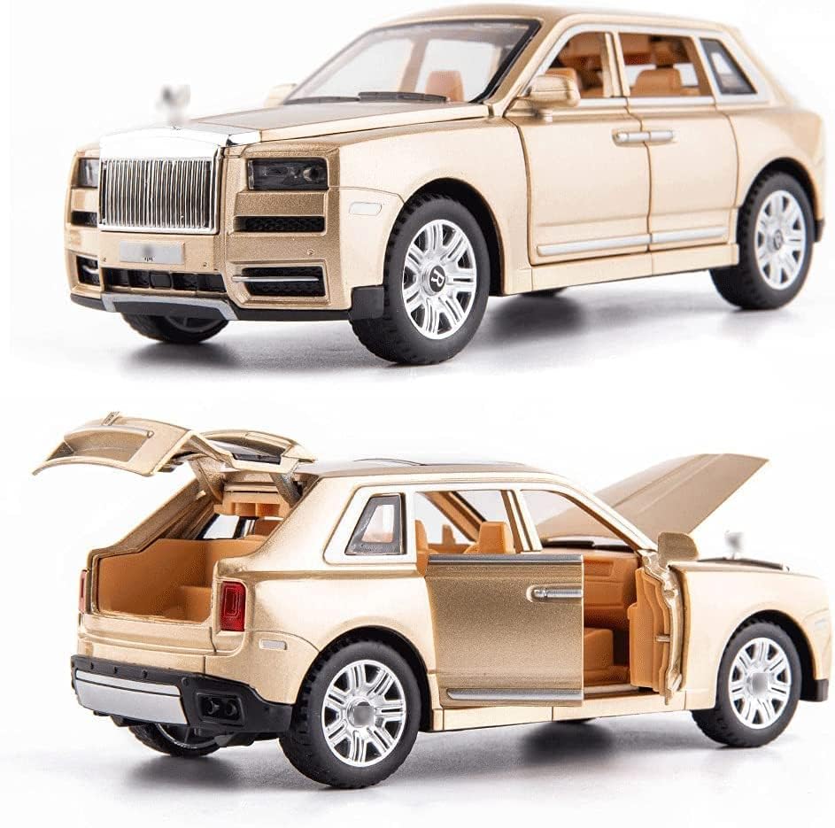 Image of 1:32 Diecast Rolls Royce Cullinan Toy Car Alloy Metal Vehicle with Pull Back Action Openable Doors Lights & Music Gift for Boys Girls Kids & Collectors (Gold)