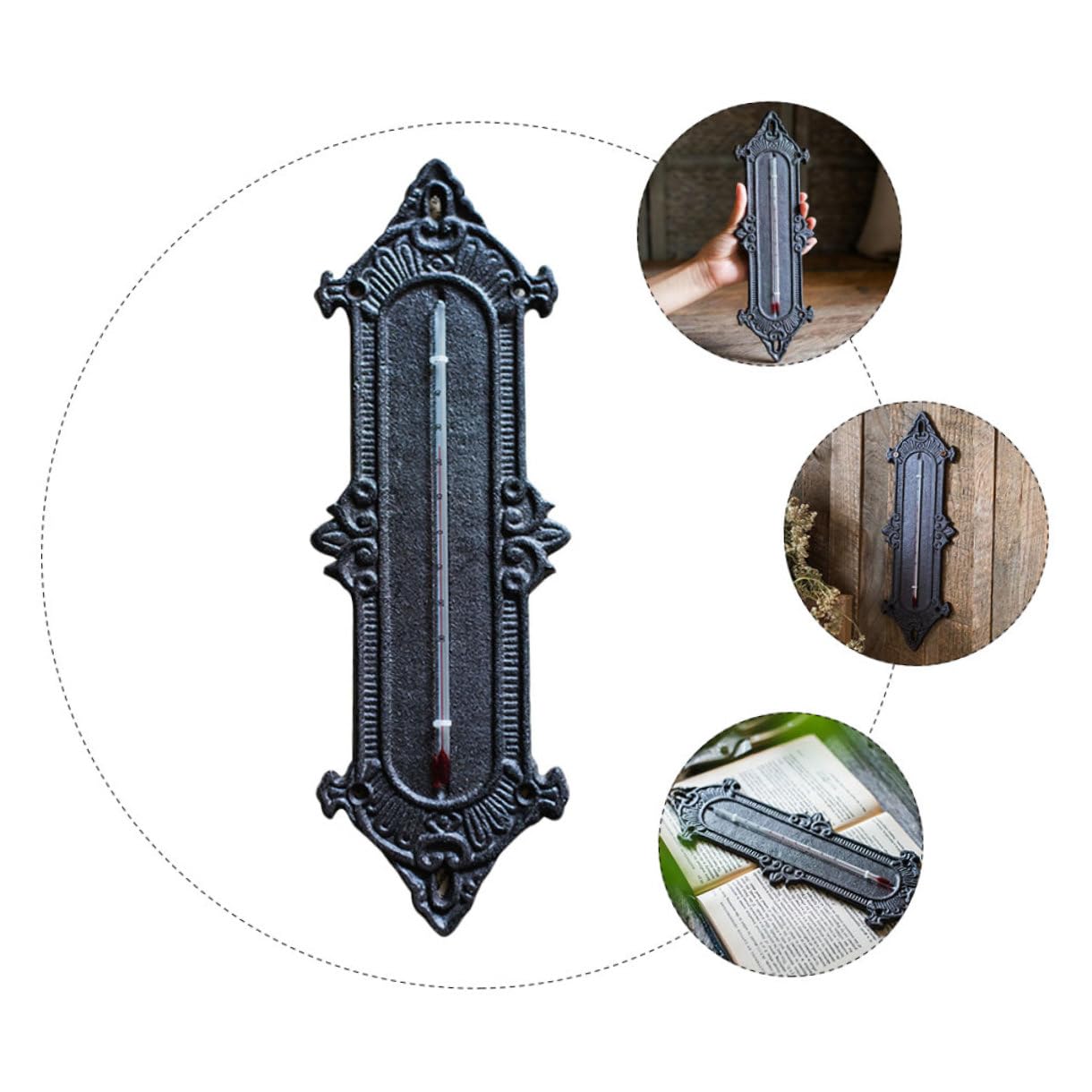 Wandthermometer aus Schwarzem Schmiedeeisen mit Multifunktionalem Design und Desktop Aufstellung als Gewächshaus Thermometer für Innenräume