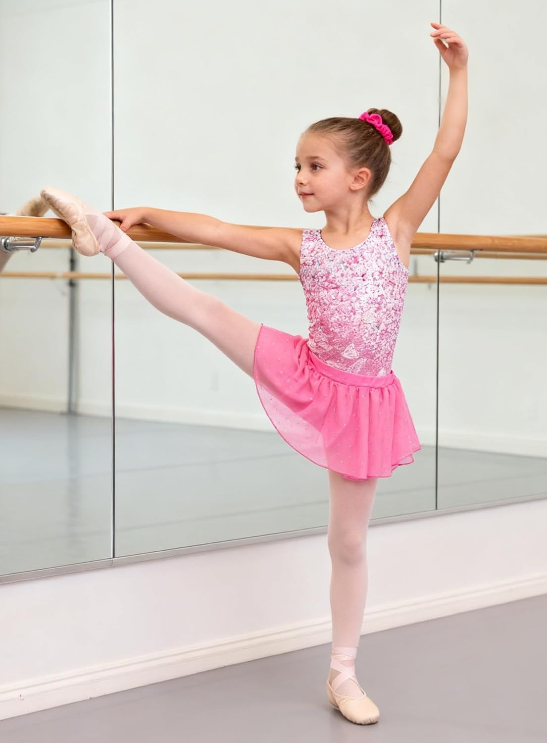 Idgreatim Girls Gymnastic Leotard Ballet Dance Dress Outfit with Removable Skirt Hair Scrunchie Combo 4-11 Years - Image 5