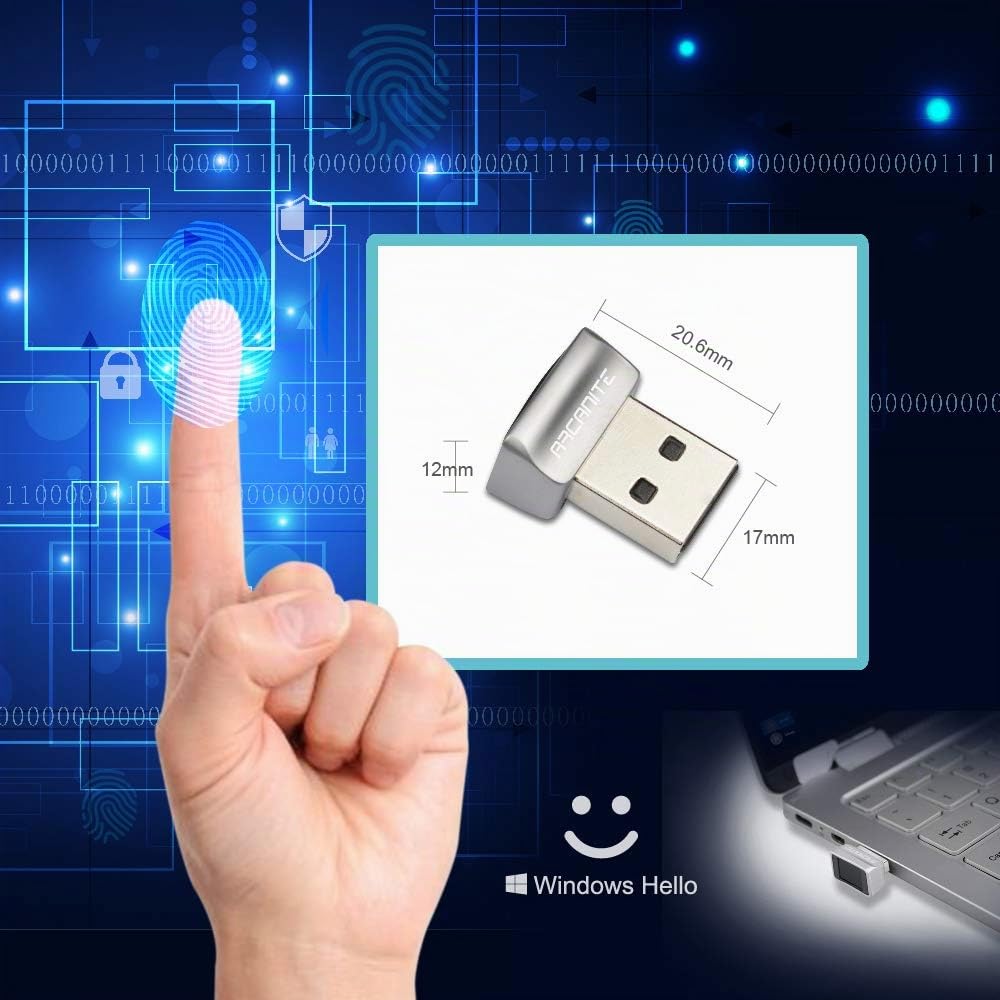 ARCANITE USB Lecteur d'empreintes digitales pour Windows 11/10 Hello, dispositif de sécurité à capteur à 360 degrés 0,05 s