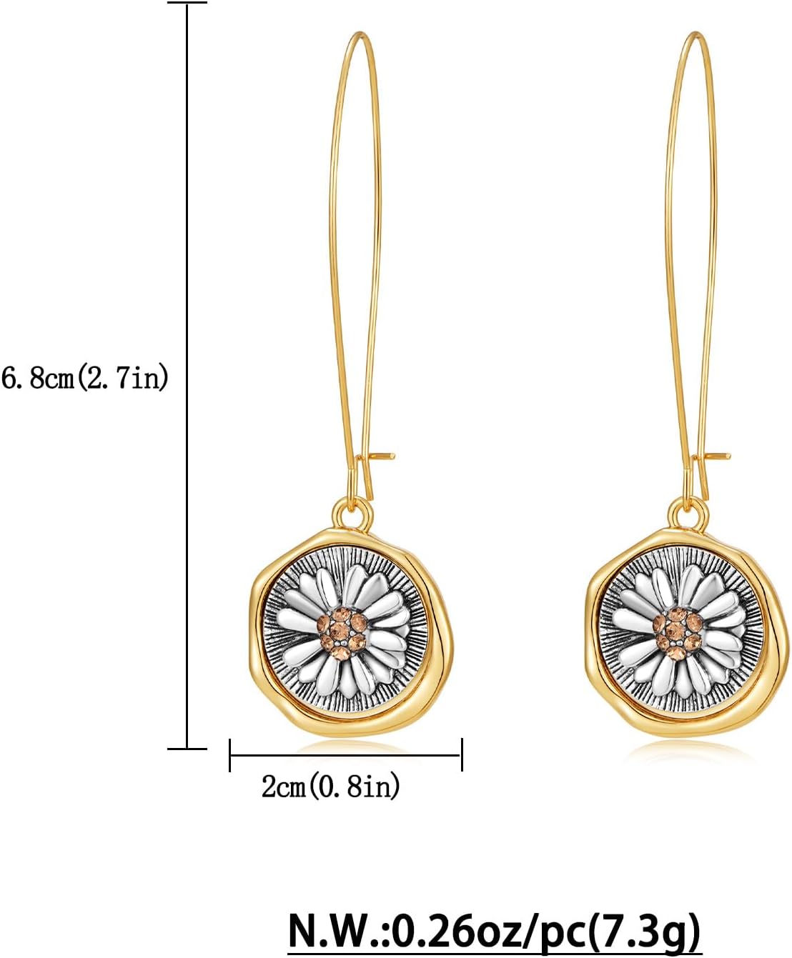 Two Tone Daisy Dangle Earrings For Women Cute Vintage Flower Statement Earrings Gold And Silver Hammered Boho Daisy Flower Jewelry Gifts - Image 5