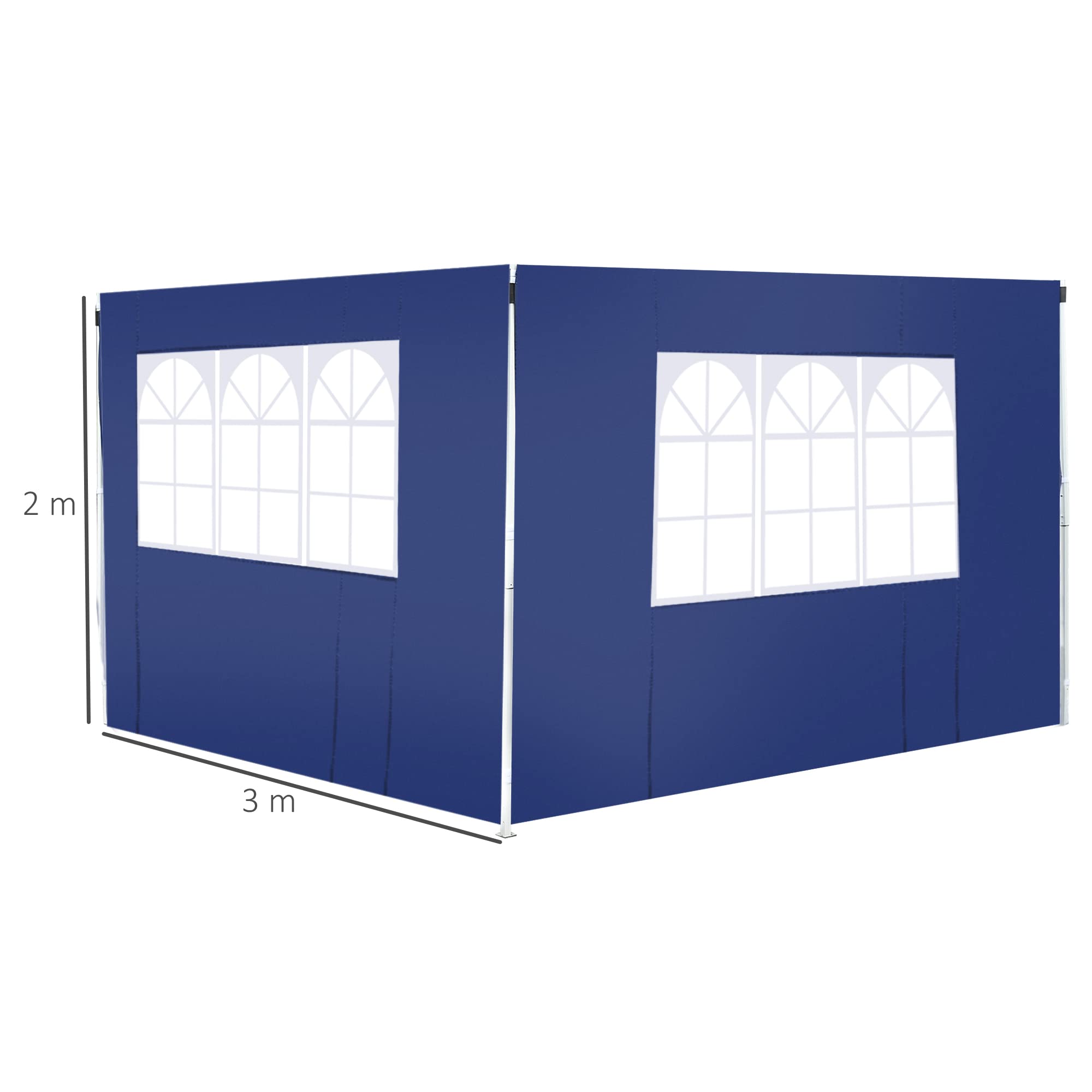 Outsunny 2 Paredes Laterales para Carpas de 3 x 3 m/3 x 6 m, 300x200 cm, Paredes Laterales de Repuesto para Cenador de Tela Oxford con Ventana, para Jardín, Exteriores, Fiestas, Azul