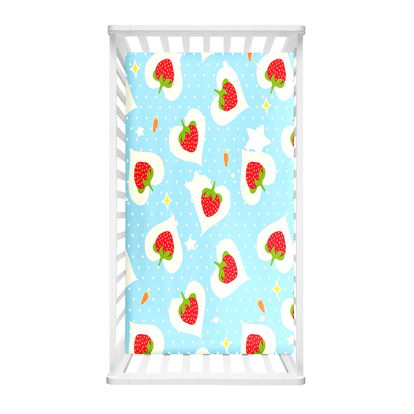 Hiseng Microfiber Crib Sheets, Cot Bed Sheets with 3D Strawberry Pattern Cot Fitted Sheets Bassinet Mattress, Soft and Comfortable Toddler Bed Sheets for Boys, Girls (Blue Stars,80x160cm)