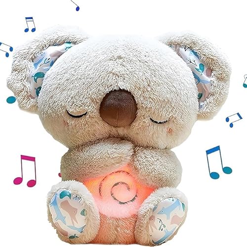 Relief Koala Breathing Stuffed Toy, Anxiety Relief Plush Animal with Musical Lights & Rhythmic Breathing Motion - New Year Gift Plush Figure (Grey)