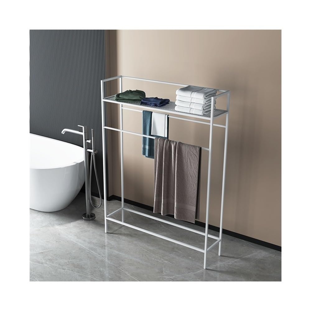towel rail Simple Bathroom Floor Towel Rack Punch-free Vertical Multifunctional Clothes Hanger(White,Small)