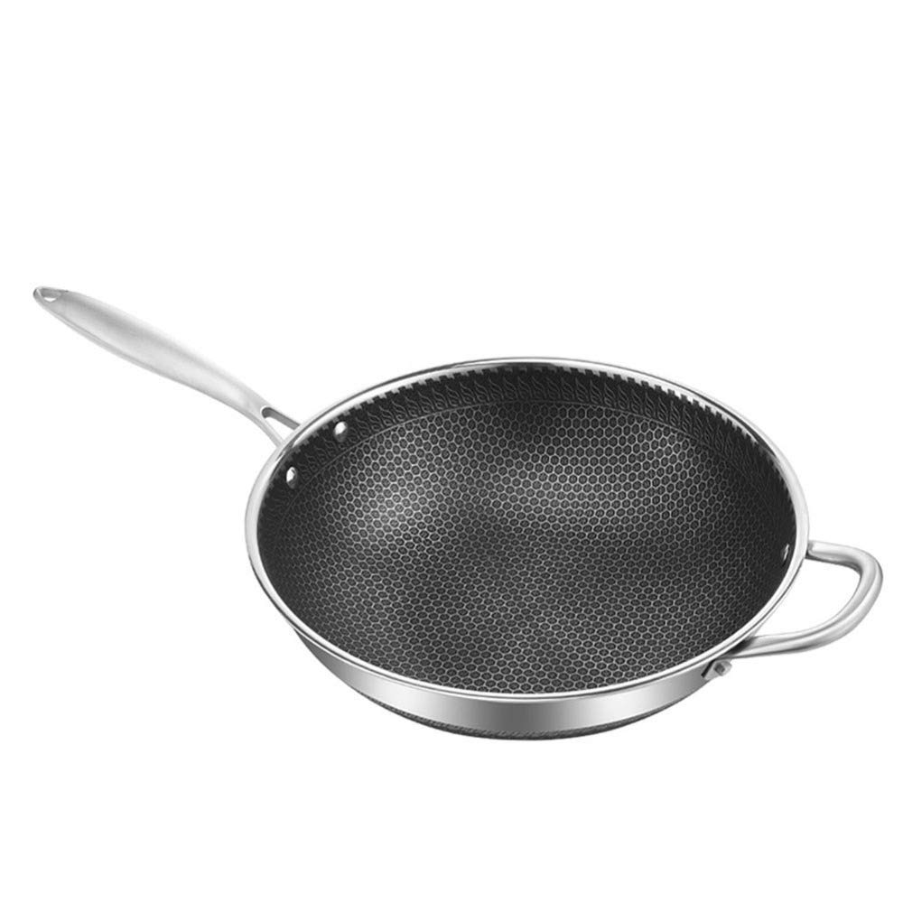 Wok,Sartén,Wok De Inducción Profesional De Acero Al Carbono Antiadherente,con Mango,Apto para Todas Las Estufas De Gas,Sartenes Fáciles De Limpiar,Incluida Cocina De Inducción / 34Cm (32Cm)