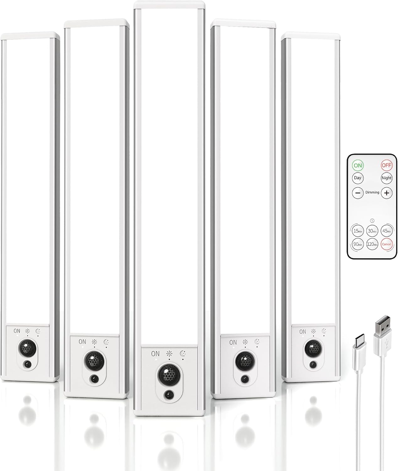 EZVALO 5 Pack Under Cabinet Lighting, Rechargeable Motion Sensor Light, LED Closet Lights Wireless, 5700K Dimmable, Timer, Magnetic, with Remote Control for Kitchen, Closet, Stair