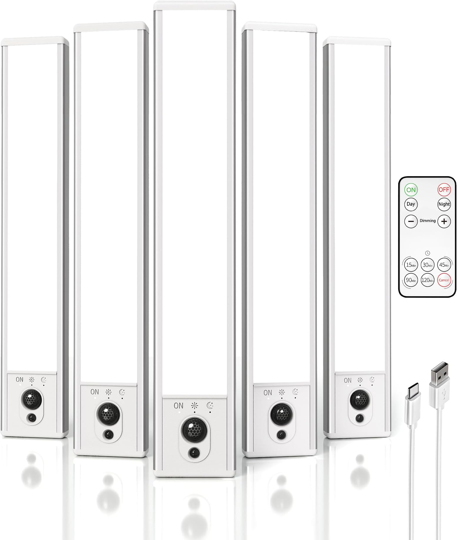 EZVALO 5-Pack Under Cabinet Lighting, 2400mAh Motion Sensor Light, LED Closet Lights Wireless, 6500K Dimmable, Timer, Magnetic, with Remote Control for Kitchen, Closet, Stair