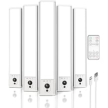 EZVALO 5-Pack Under Cabinet Lighting, 2400mAh Motion Sensor Light, LED Closet Lights Wireless, 6500K Dimmable, Timer, Magnetic, with Remote Control for Kitchen, Closet, Stair