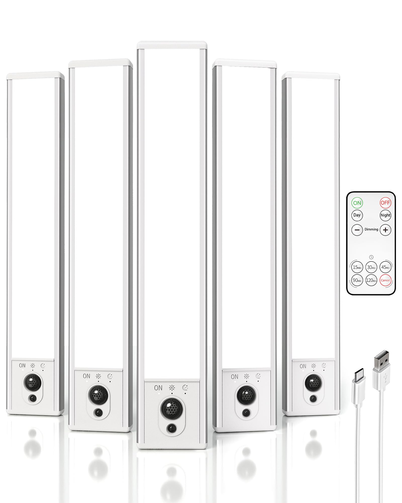 5 Pack Under Cabinet Lighting, Rechargeable Motion Sensor Light, LED Closet Lights Wireless, 5700K Dimmable, Timer, Magnetic, with Remote Control for Kitchen, Closet, Stair