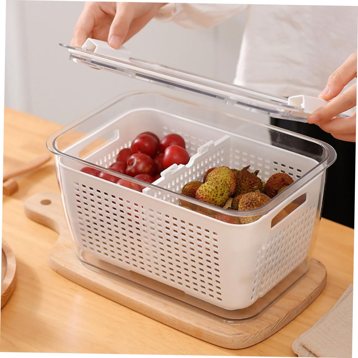 BESTonZON 2pezzi Contenitori Frigorifero Con Scolapasta Doppio Per Frutta e Verdura Scatola Alimentare e Resistente Al Freddo e Organizzazione Facile e Pratica Per Cucina e Frigorifero