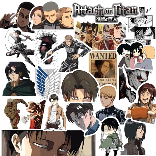 Image of 23PCS Anime Attack on Titan Stickers for Laptop Phone Case Laptop, Journal, Bike Helmet, Diary, Guitar, Mobile Case -Waterproof Residue Free Levi Anime Aesthetic Stickers