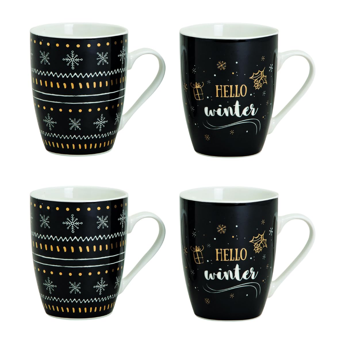 Tassen 48er Set Xmas modern in schwarz und goldfarben- Porzellan Kaffeebecher als Weihnachtstassen in 10 cm - Edle Kaffeetassen für Weihnachten spülmaschinenfest und mikrowellengeeignet
