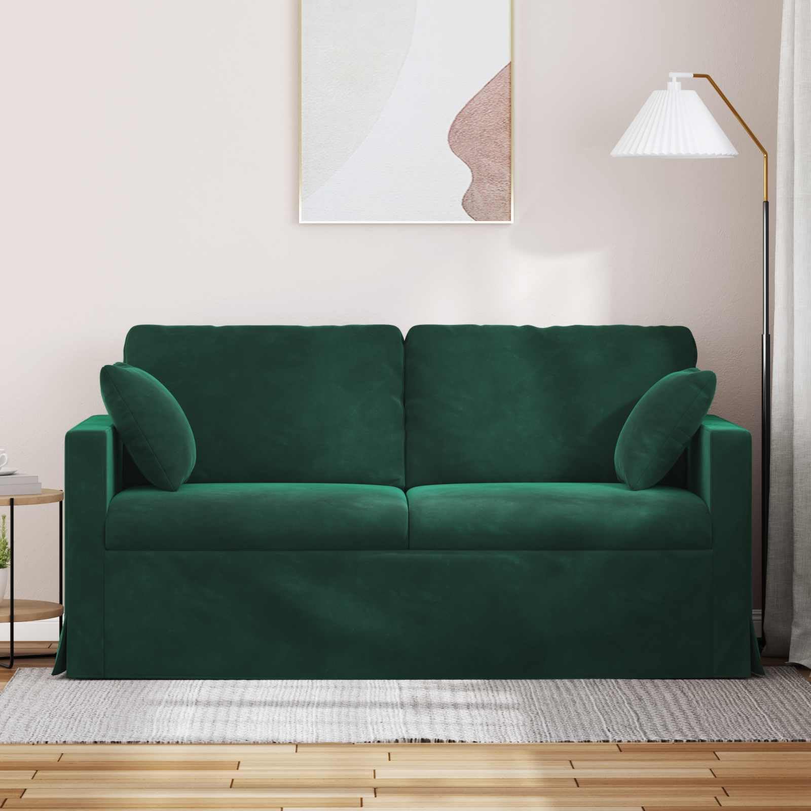 Sofá modular de terciopelo para sala de estar, 158 x 78 x 80 cm, color verde oscuro, con reposabrazos de madera y marco de metal, diseño ergonómico para una comodidad de asiento flexible