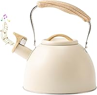 Vista 1 de Tetera silbante de 3.2 cuartos de galón para estufa, tetera con mango ergonómico de agarre fresco, tetera de acero inoxidable (crema)