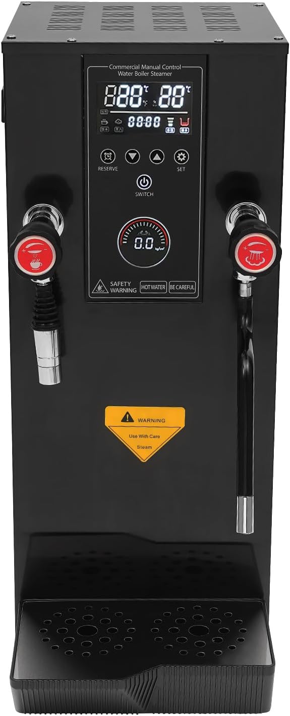 Commercial Steam Milk Frother,12L Milk Steamer Machine with LED Display, Electric Coffee Foam Maker Frothing Machine for Coffee, Milk, Bubble Tea, Milk Tea 110V 3000W (Black)