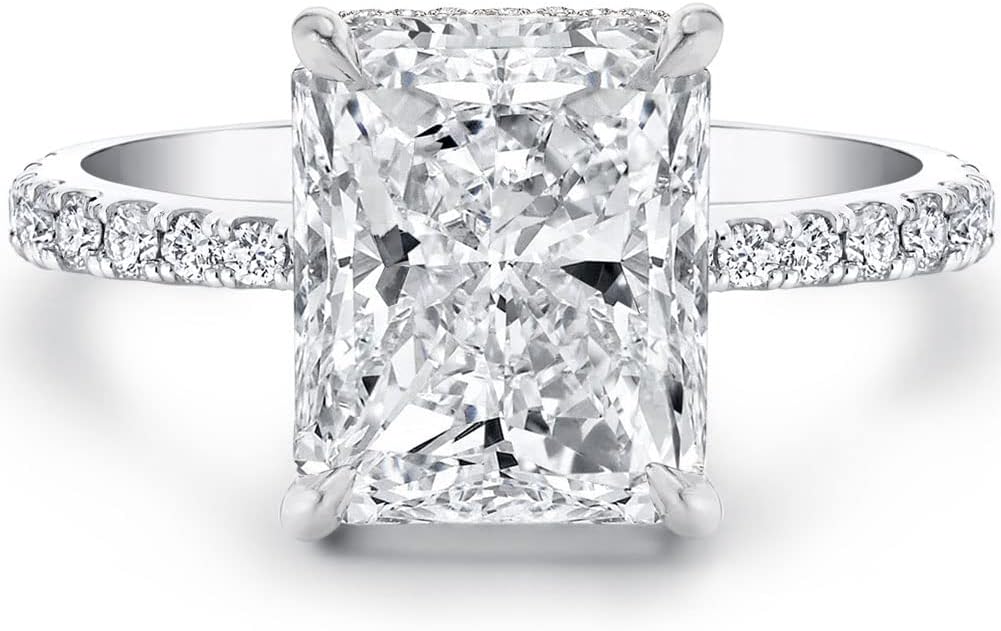 Bo.Dream Radiant Cut Cubic Zirconia CZ Engagement Rings Platinum Plated Sterling Silver