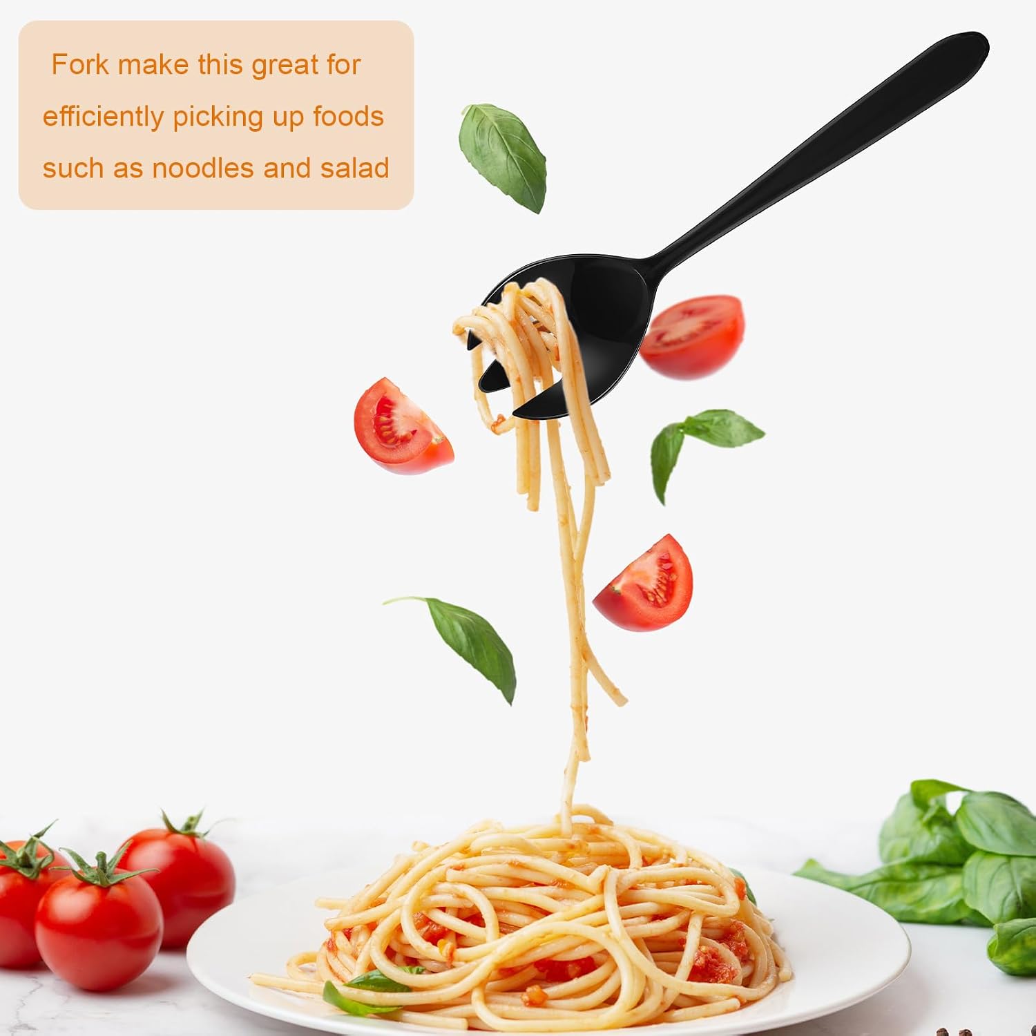 24 Pcs Disposable Plastic Serving Utensils Set Spoons Forks, Black image 3