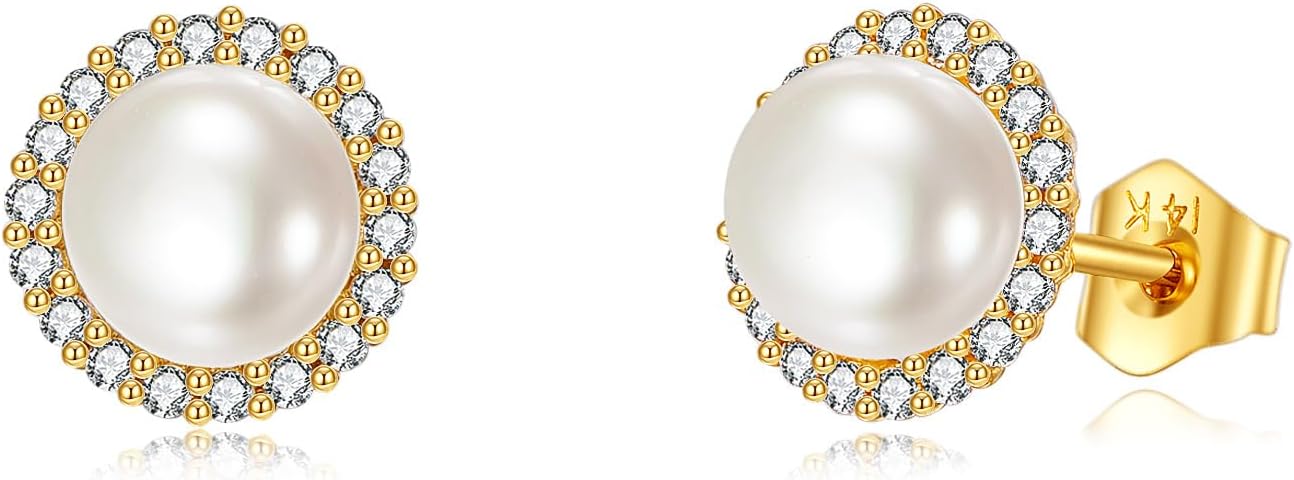 KECHO 14K Real Gold Crystal Earrings Solid Yellow Gold Stud Earrings Jewelry Gifts for Women