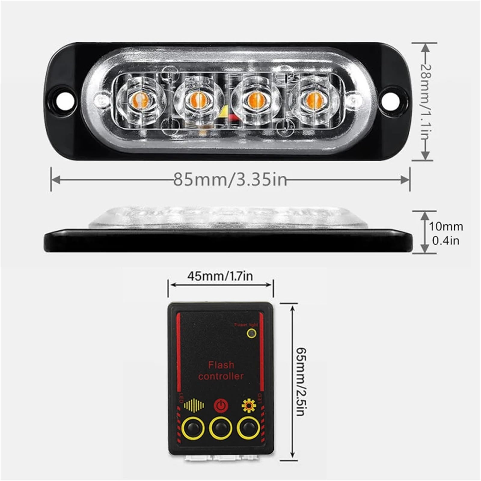 Luces de emergencia for coche con 4 LED, luz estroboscópica de policía, luz de advertencia LED ámbar intermitente, baliza de 12V/24V for camión/remolque(Red)
