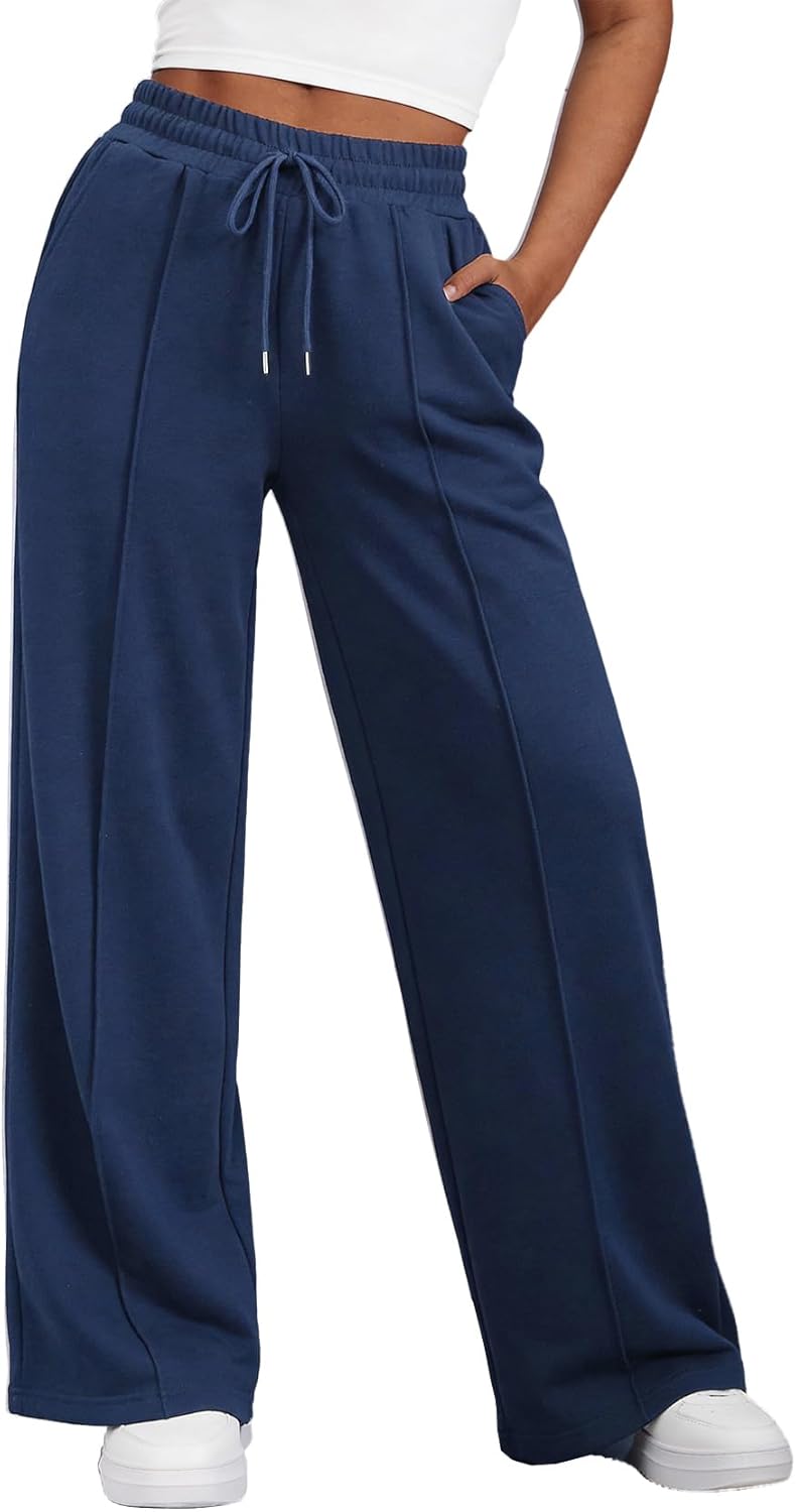 Flygo Womens Wide Leg Sweatpants Drawstring Elastic Waist Baggy Pants Trendy Loose Athletic Joggers with Pocket