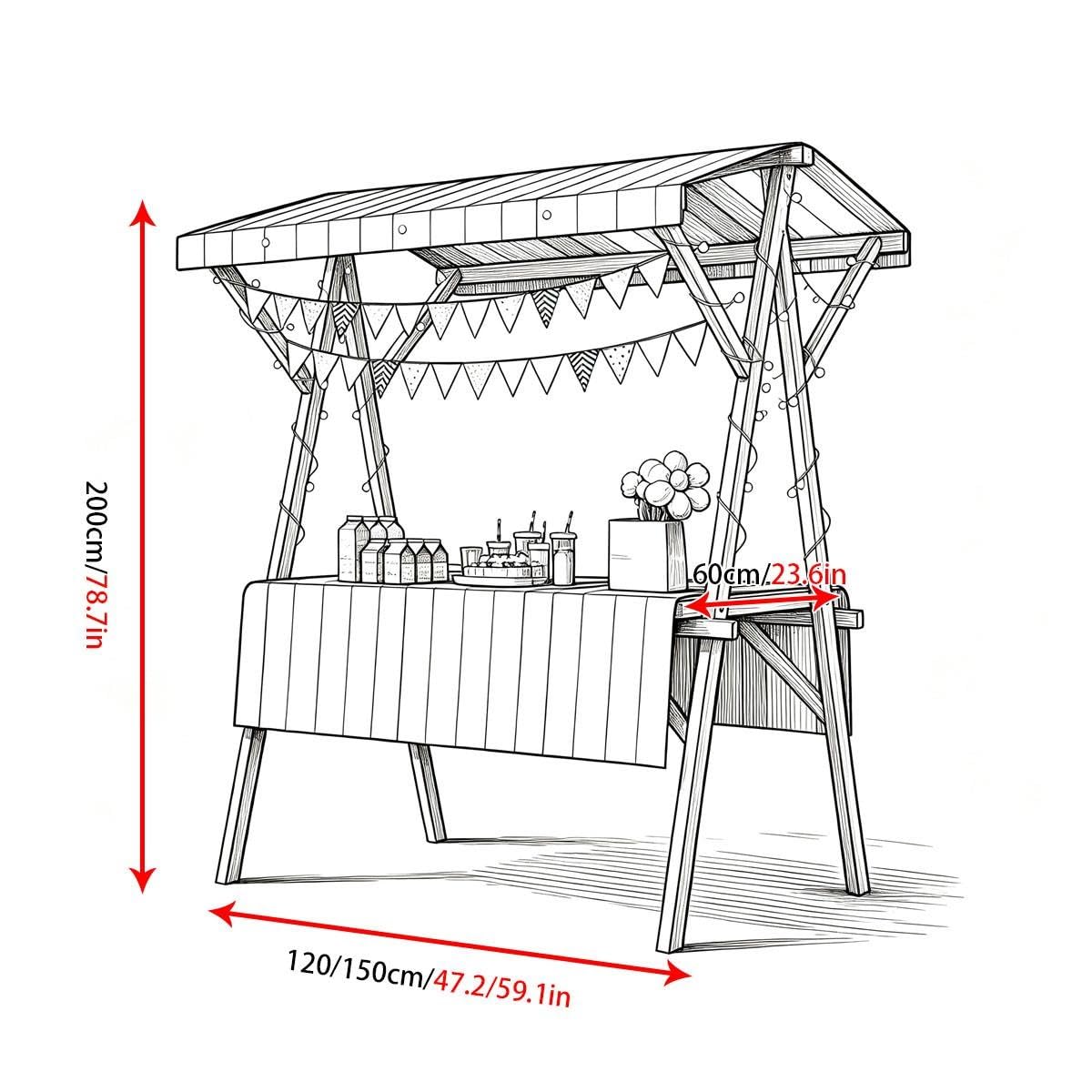 Stand de Marché Pliable en Bois avec Auvent Rayé